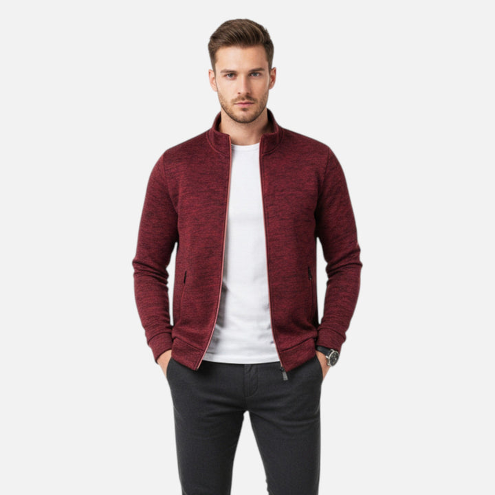 Men's Zip-Up Knit Cardigan Timeless Elegance — Red