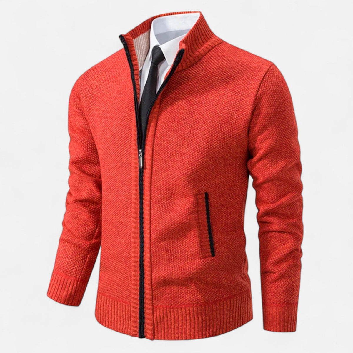 Men's Zip-Up Fleece Jacket with Stand-Up Collar — Red