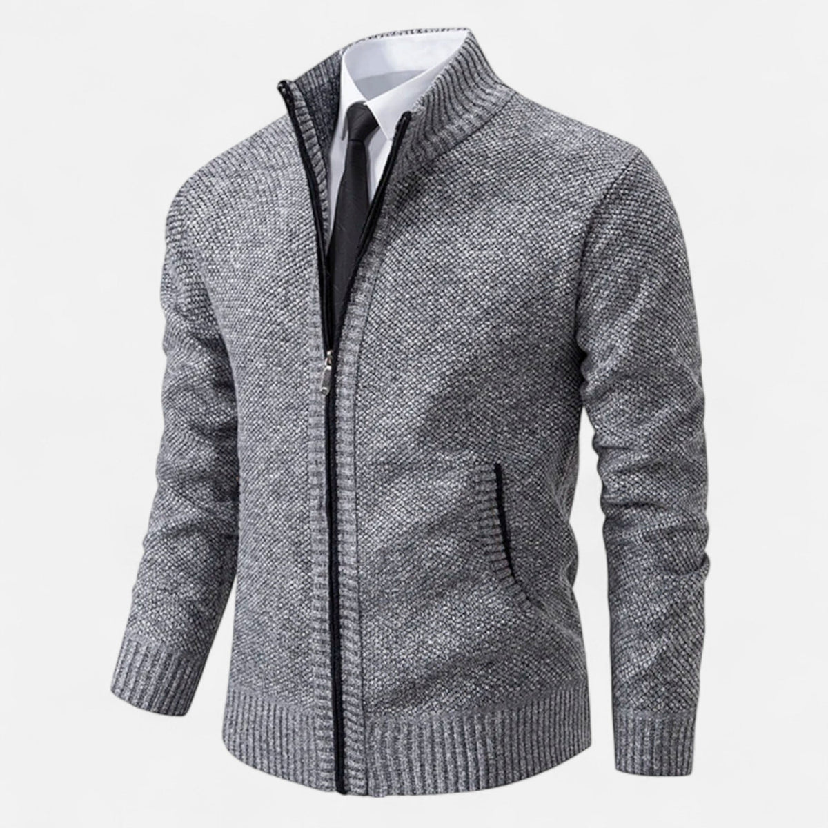 Men's Zip-Up Fleece Jacket with Stand-Up Collar — Grey