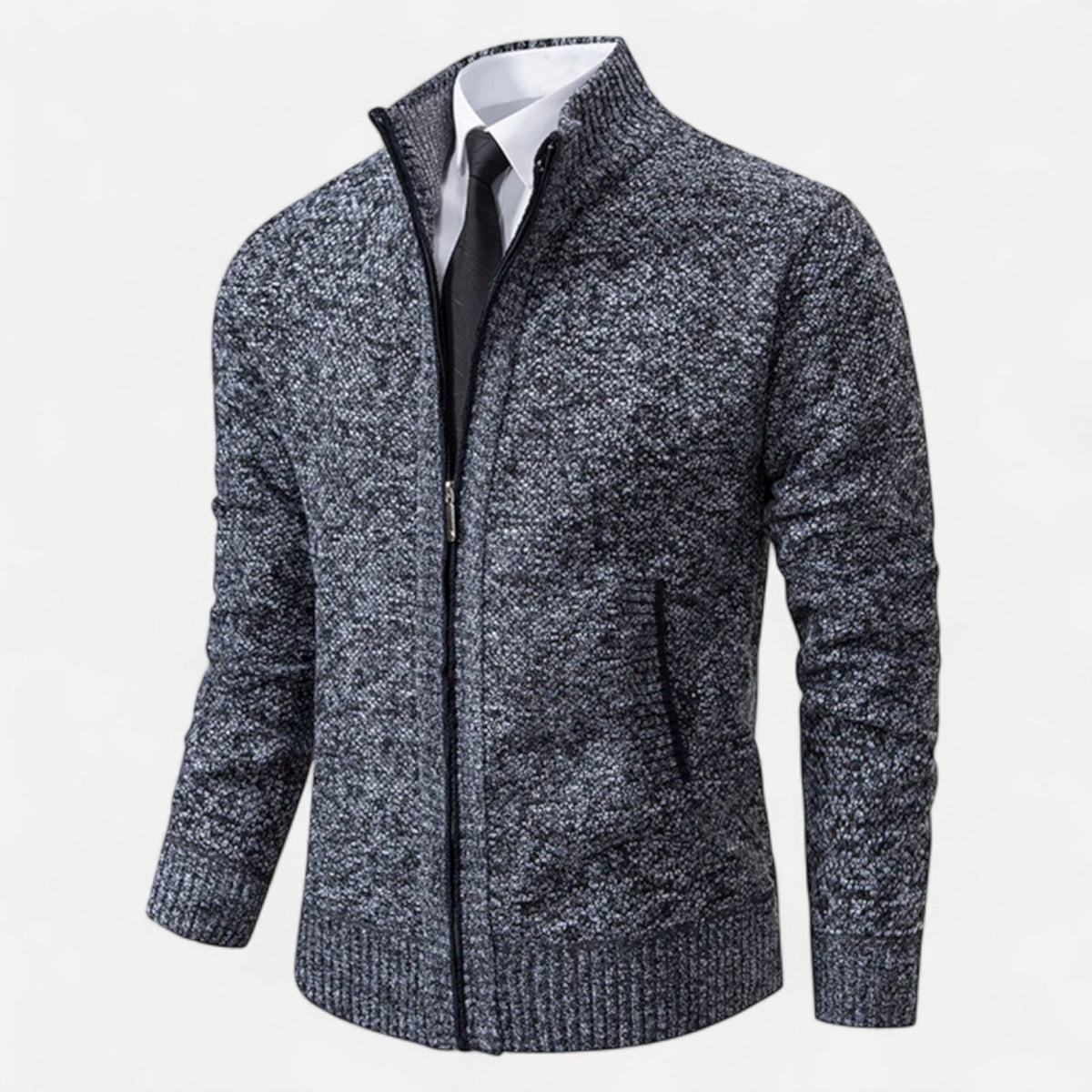 Men's Zip-Up Fleece Jacket with Stand-Up Collar — Dark Grey