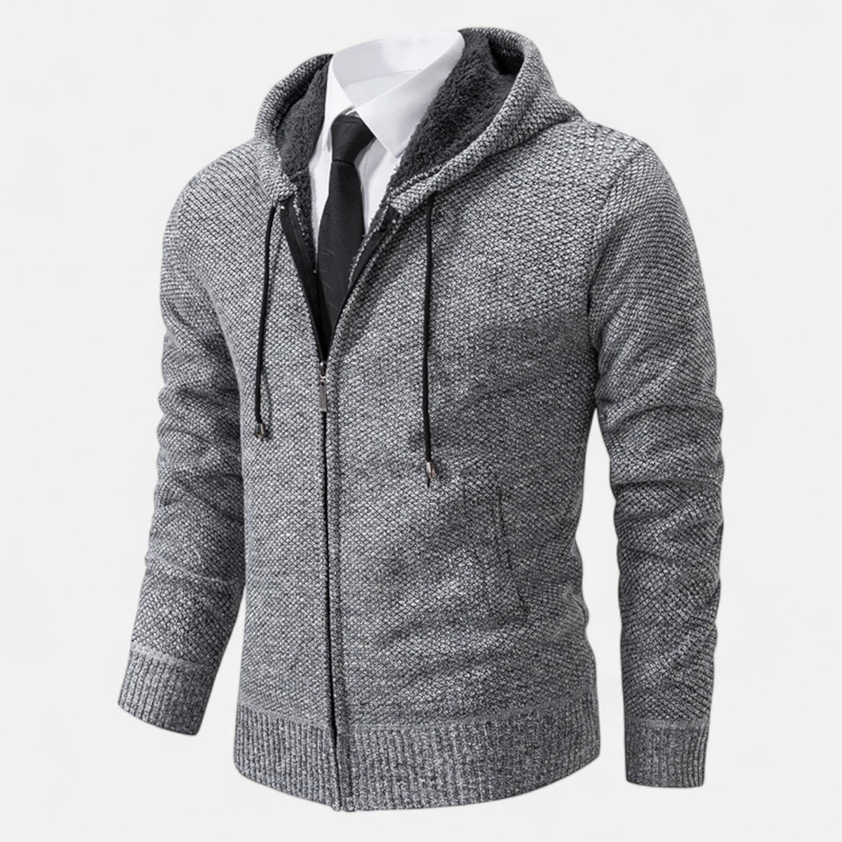 Men's Zip-Up Fleece Jacket with Stand-Up Collar — Grey