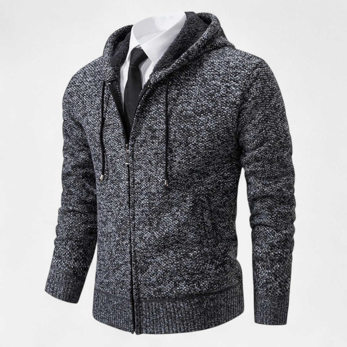 Men's Zip-Up Fleece Jacket with Stand-Up Collar — Dark Grey
