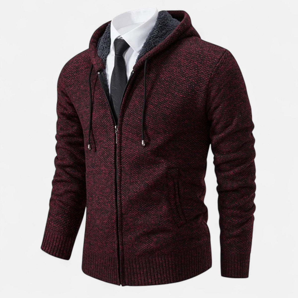 Men's Zip-Up Fleece Jacket with Stand-Up Collar — Burgundy