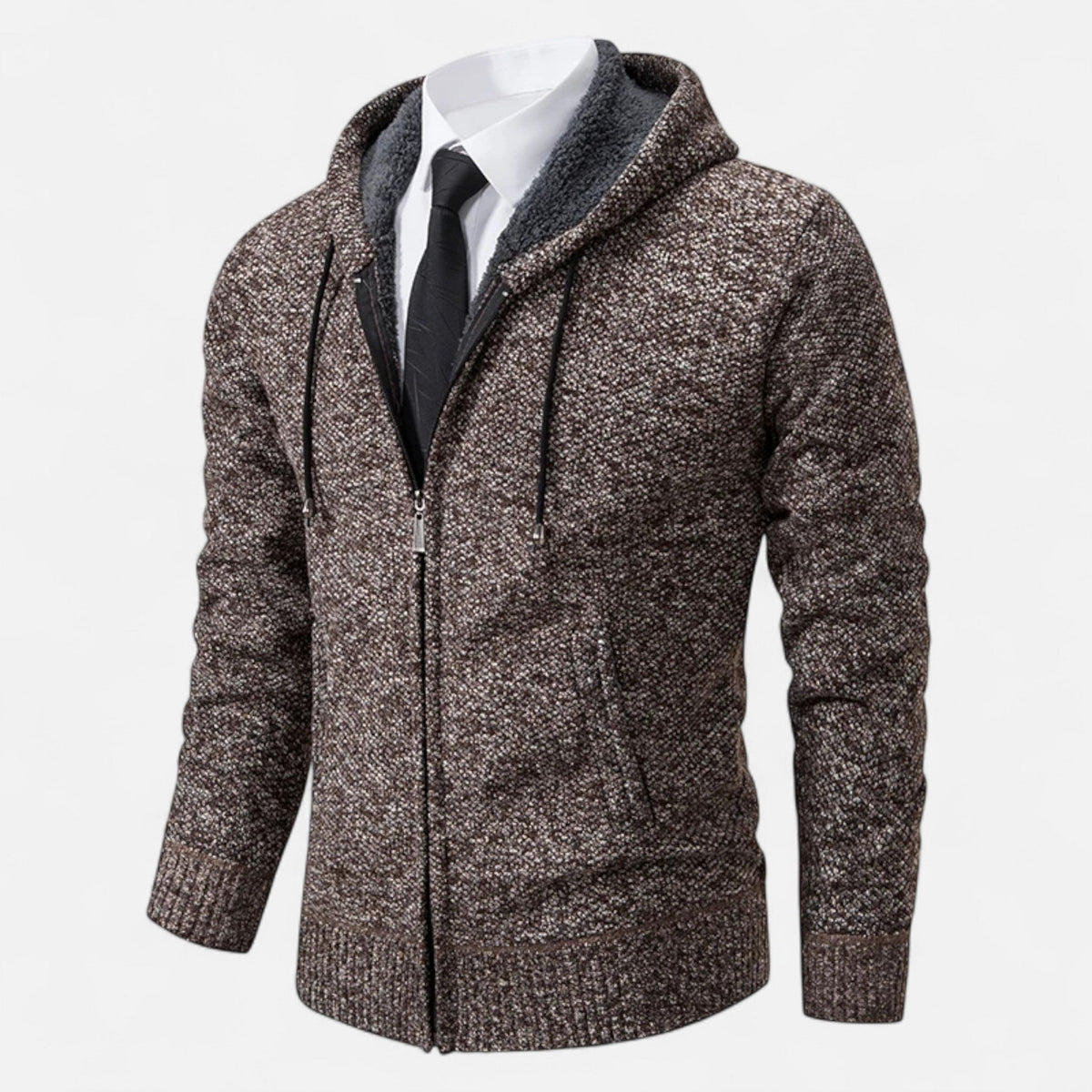 Men's Zip-Up Fleece Jacket with Stand-Up Collar — Brown