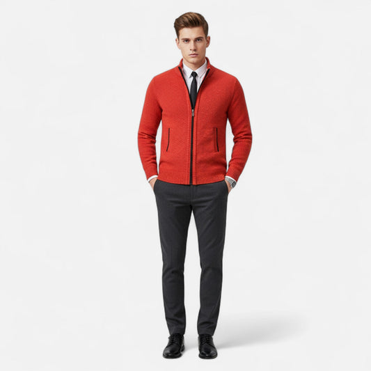 Men's Zip-Up Fleece Jacket with Stand-Up Collar — product view