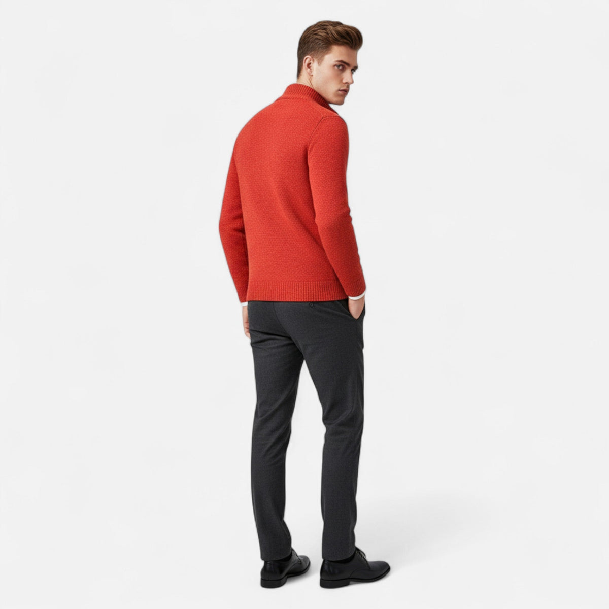 Men's Zip-Up Fleece Jacket with Stand-Up Collar — product view