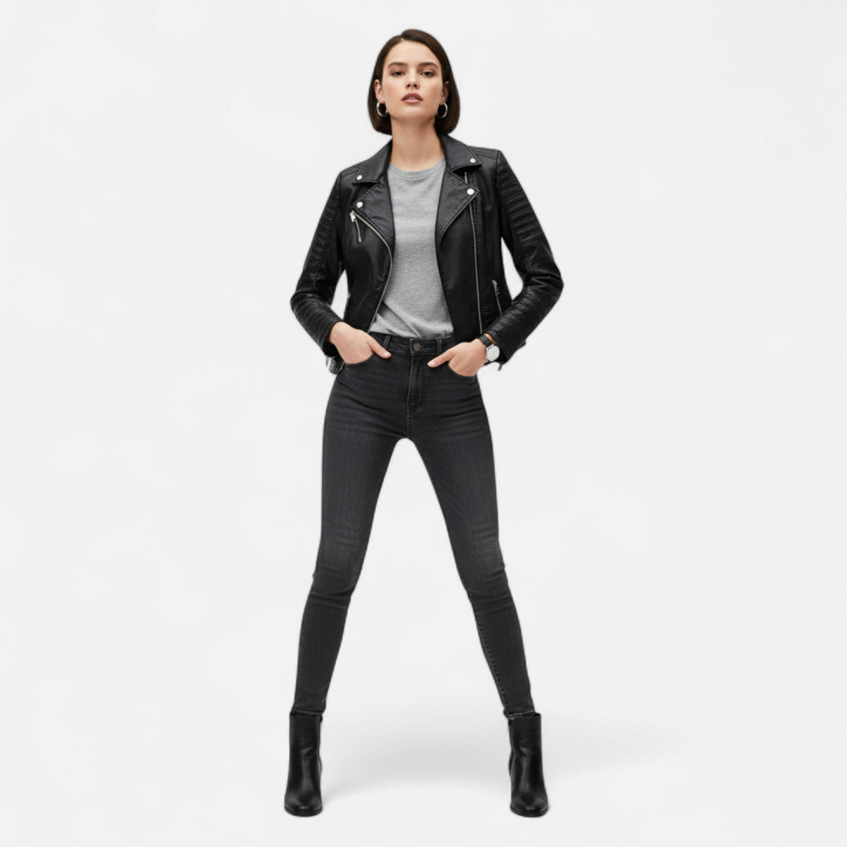 Women's Jacket Elegant Biker Style — Black