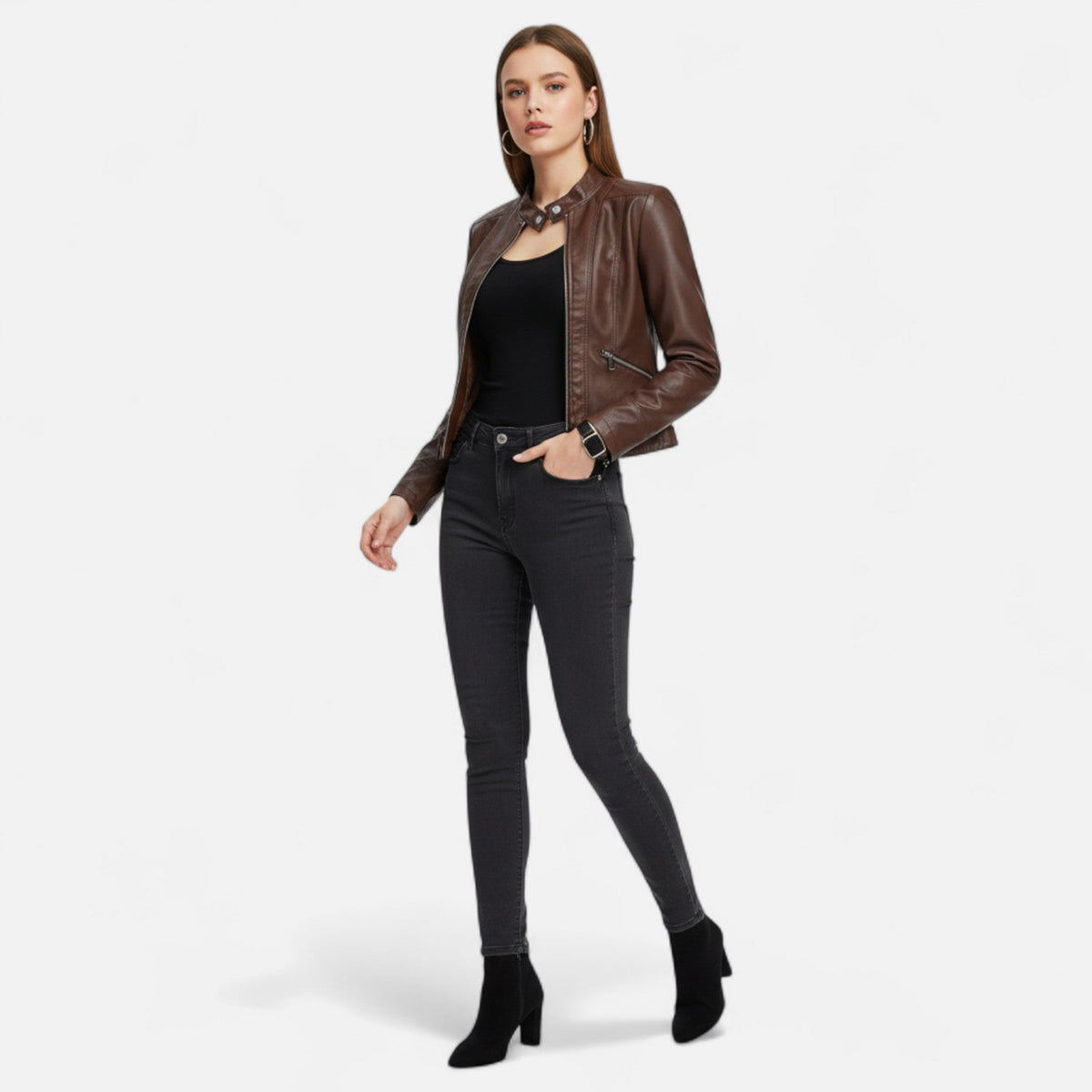 Women's Jacket Classic Refined Style — Coffee