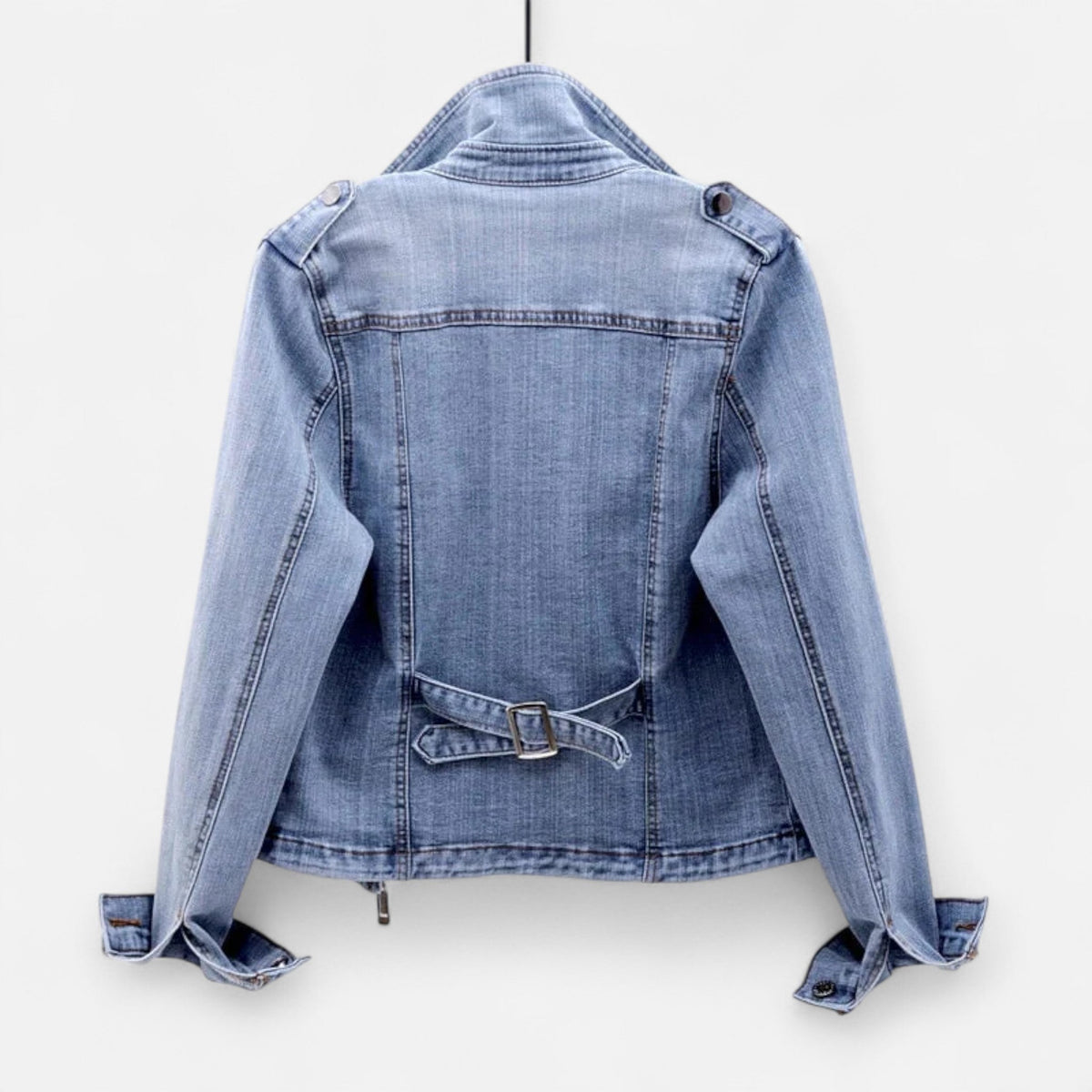 Women's Short Jacket in Vintage Blue Denim — product view