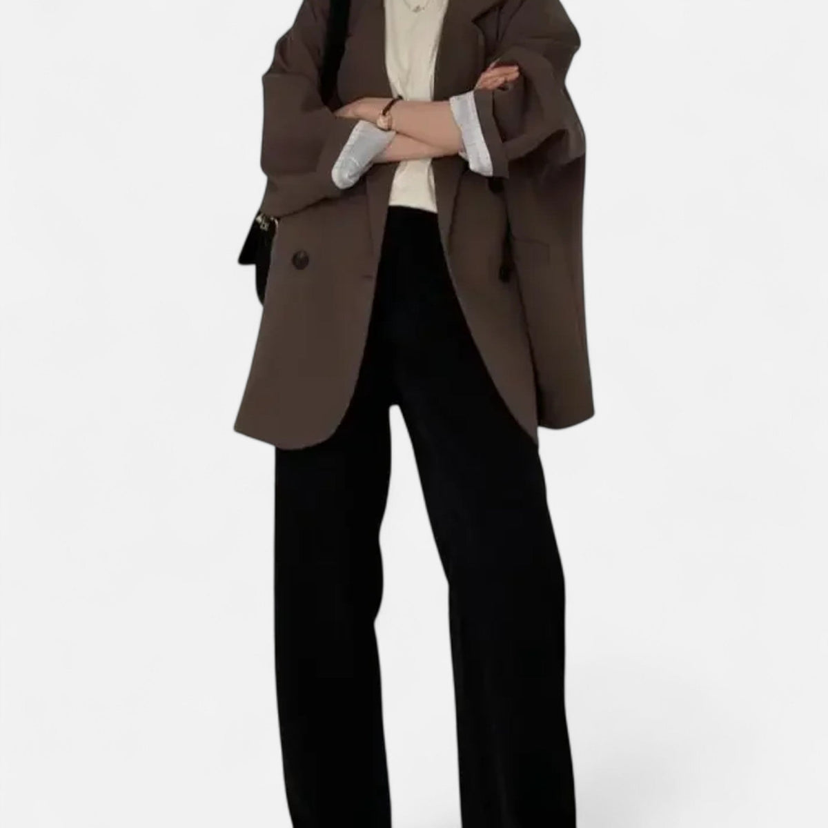 Women's Oversized Double-Breasted Blazer Classic Elegance — Coffee