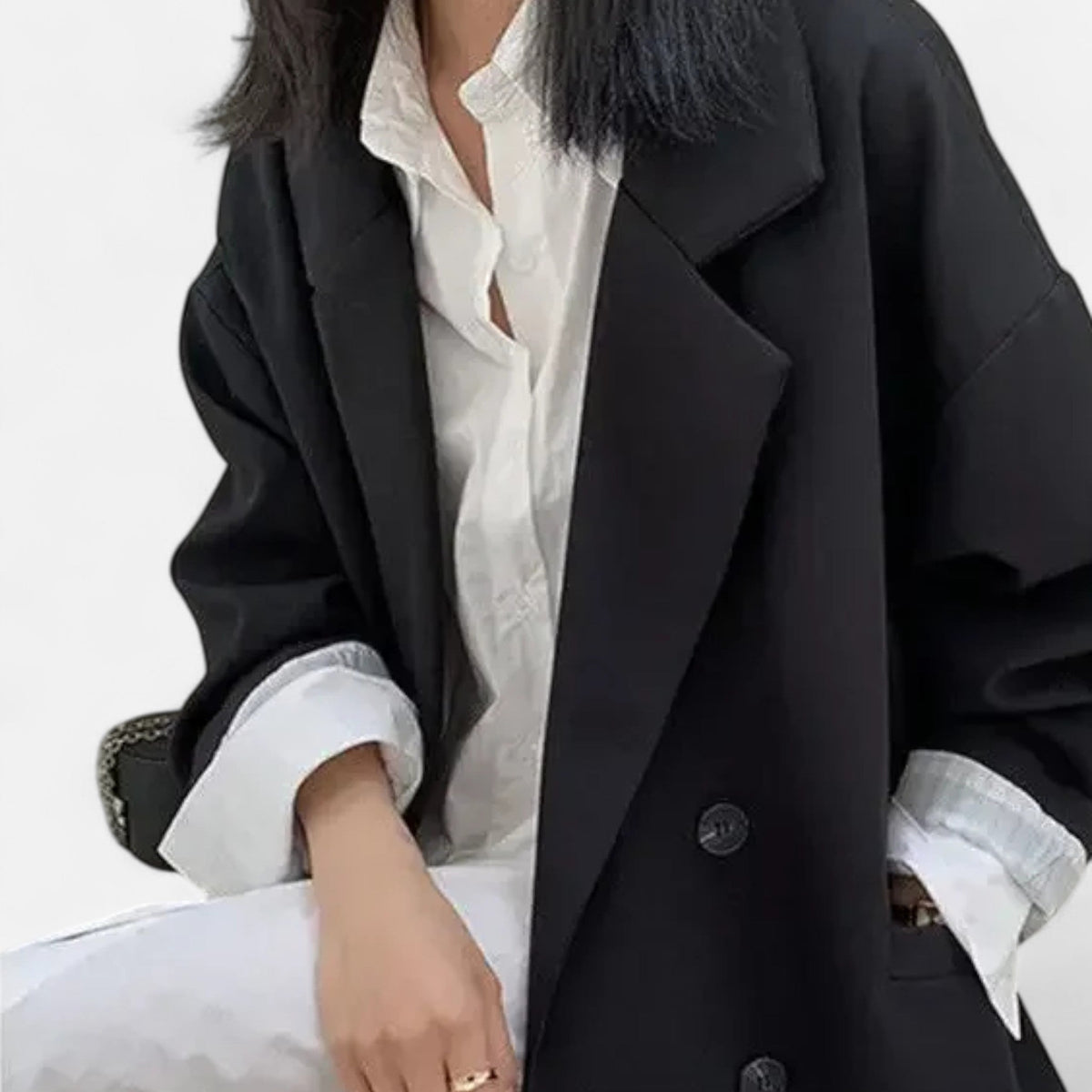 Women's Oversized Double-Breasted Blazer Classic Elegance — Black