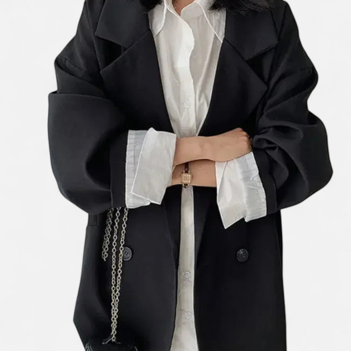 Women's Oversized Double-Breasted Blazer Classic Elegance — Black