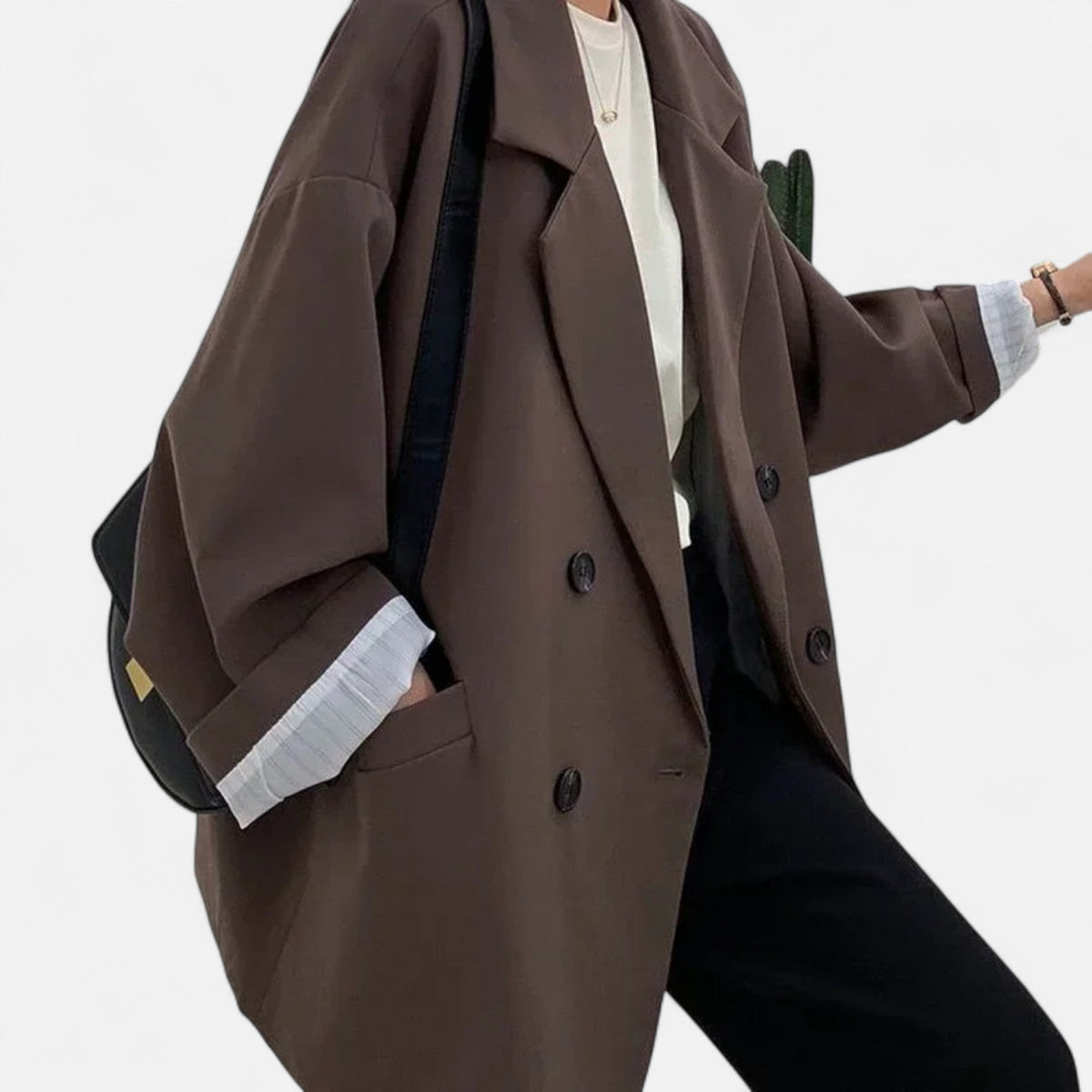 Women's Oversized Double-Breasted Blazer Classic Elegance — Coffee
