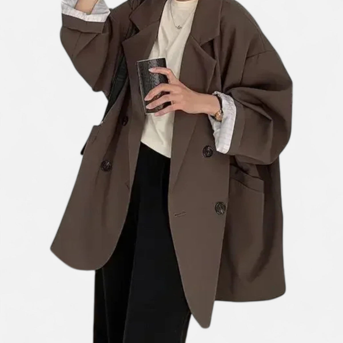 Women's Oversized Double-Breasted Blazer Classic Elegance — Coffee