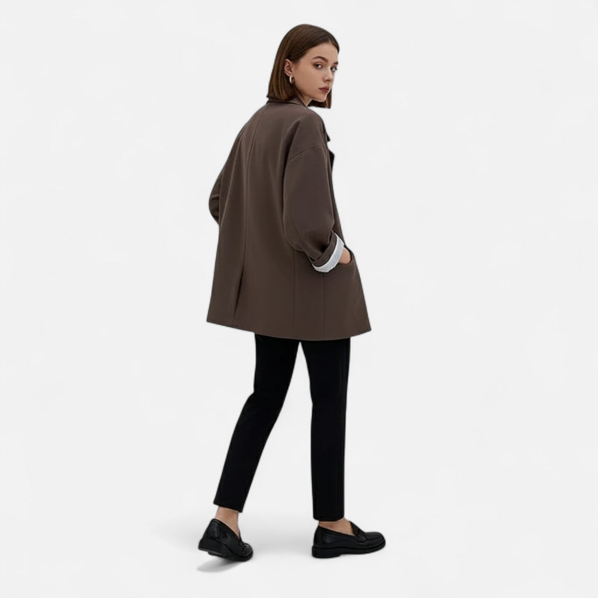 Women's Oversized Double-Breasted Blazer Classic Elegance — Coffee