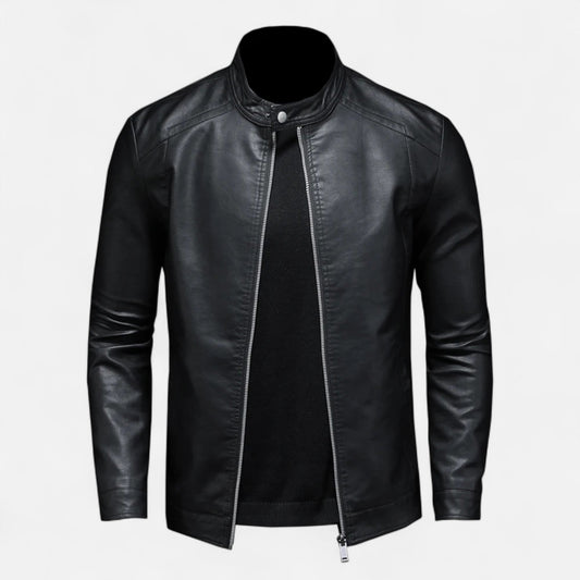 Men's Biker Style Jacket Slim Fit — Black