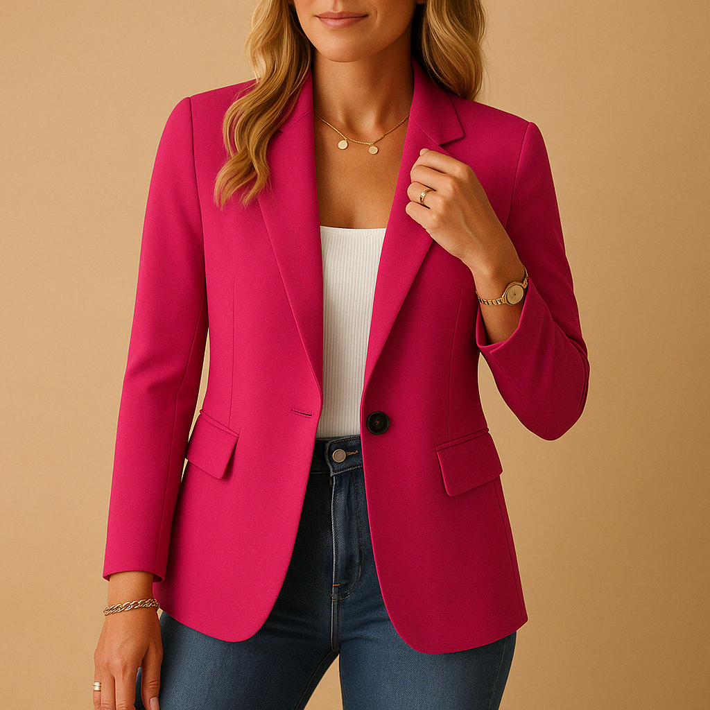 Women's Single-Breasted Blazer – Notched Collar and Fitted Cut — Pink