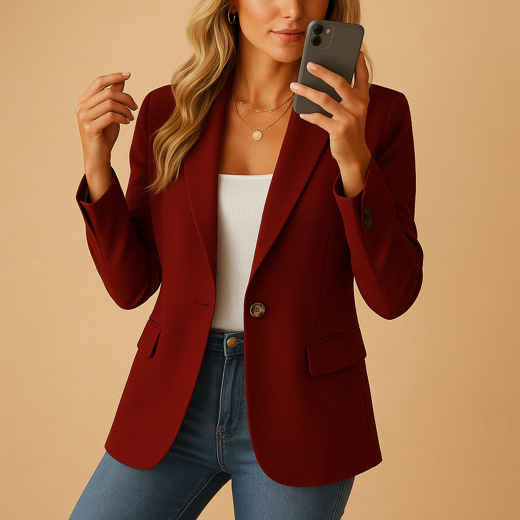 Women's Single-Breasted Blazer – Notched Collar and Fitted Cut — Wine Red