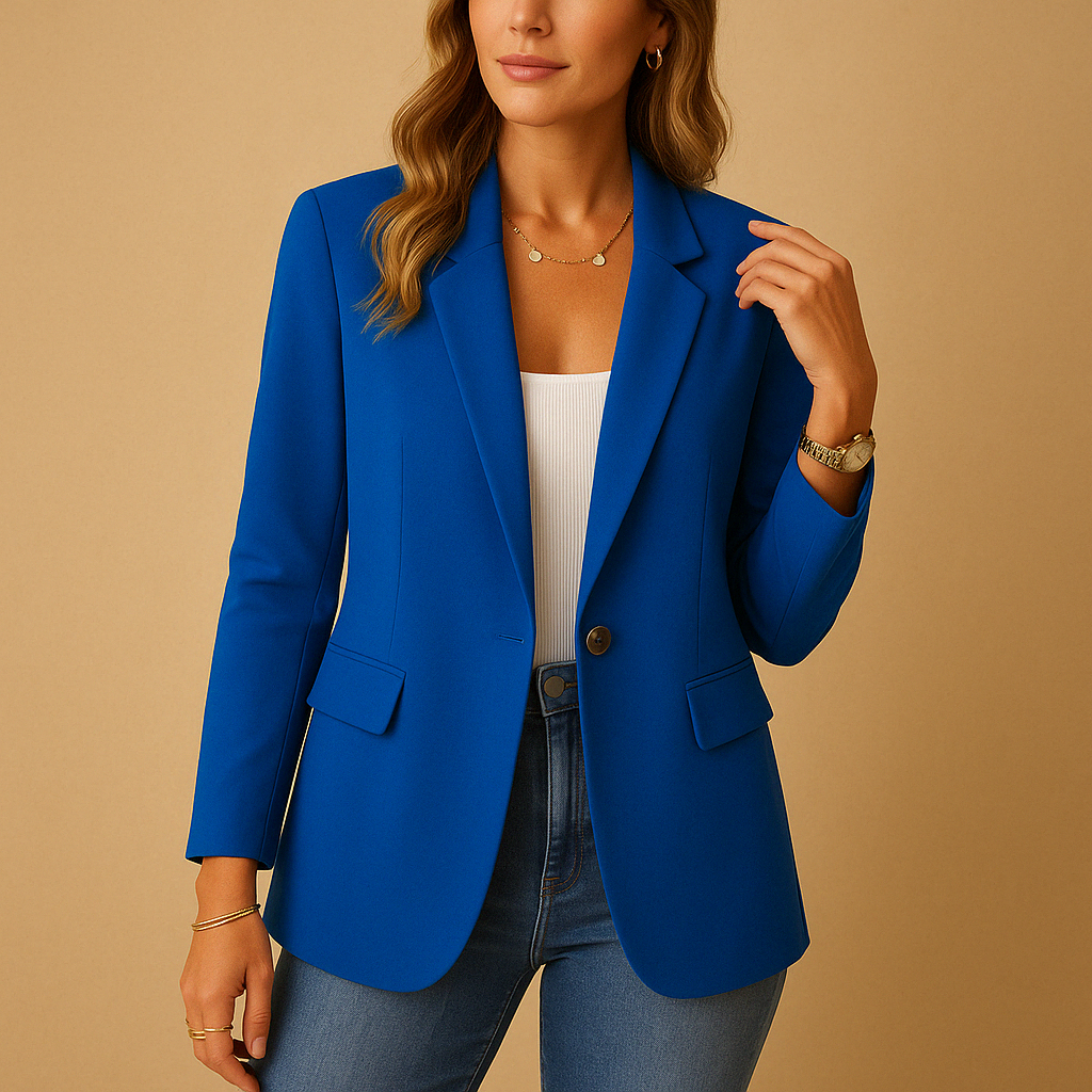 Women's Single-Breasted Blazer – Notched Collar and Fitted Cut — Blue
