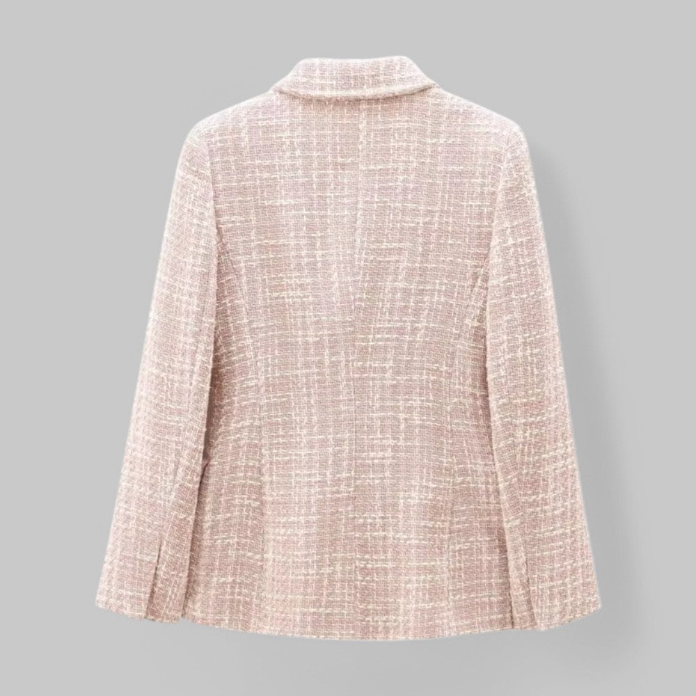 Women's Tweed Blazer – Double-Breasted Notched Collar Flap Pockets — product view