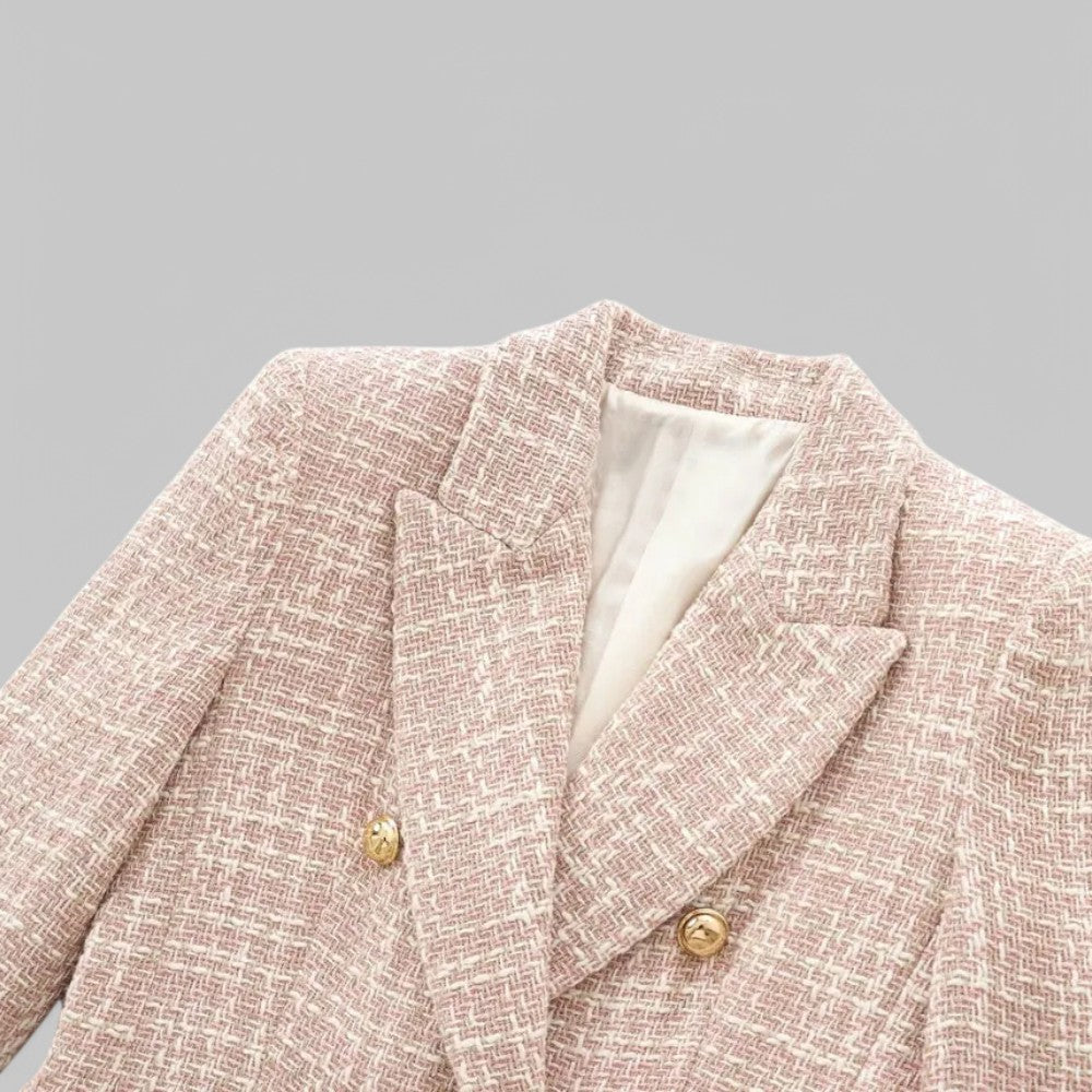 Women's Tweed Blazer – Double-Breasted Notched Collar Flap Pockets — product view