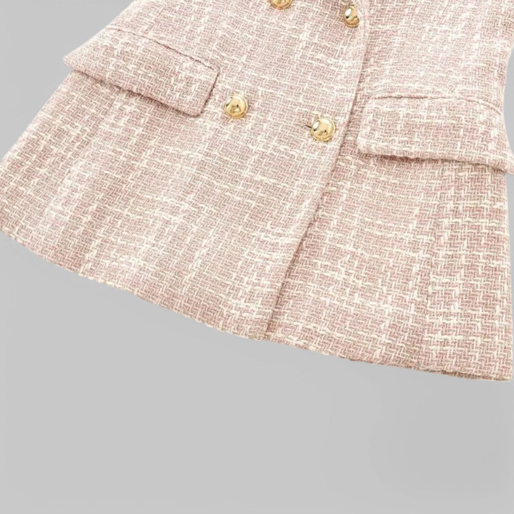 Women's Tweed Blazer – Double-Breasted Notched Collar Flap Pockets — product view