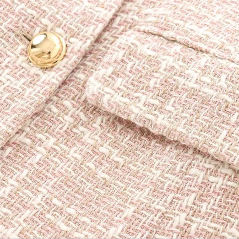 Women's Tweed Blazer – Double-Breasted Notched Collar Flap Pockets — product view