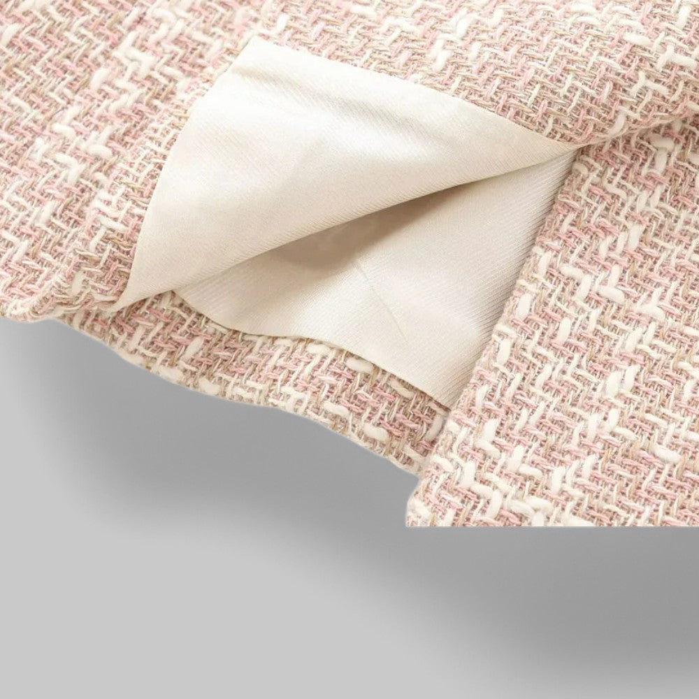 Women's Tweed Blazer – Double-Breasted Notched Collar Flap Pockets — product view