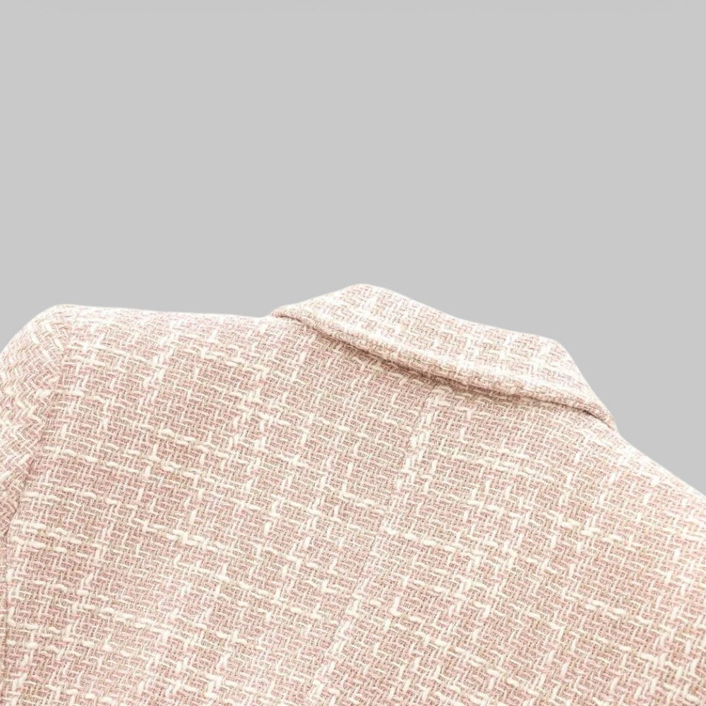 Women's Tweed Blazer – Double-Breasted Notched Collar Flap Pockets — product view