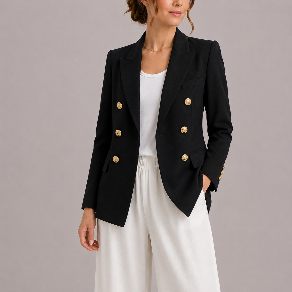 Women's Double-Breasted Blazer – Classic Collar and Slim Fit — Black