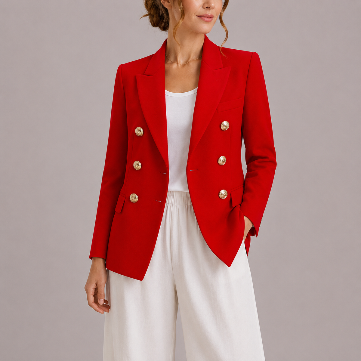 Women's Double-Breasted Blazer – Classic Collar and Slim Fit — Red