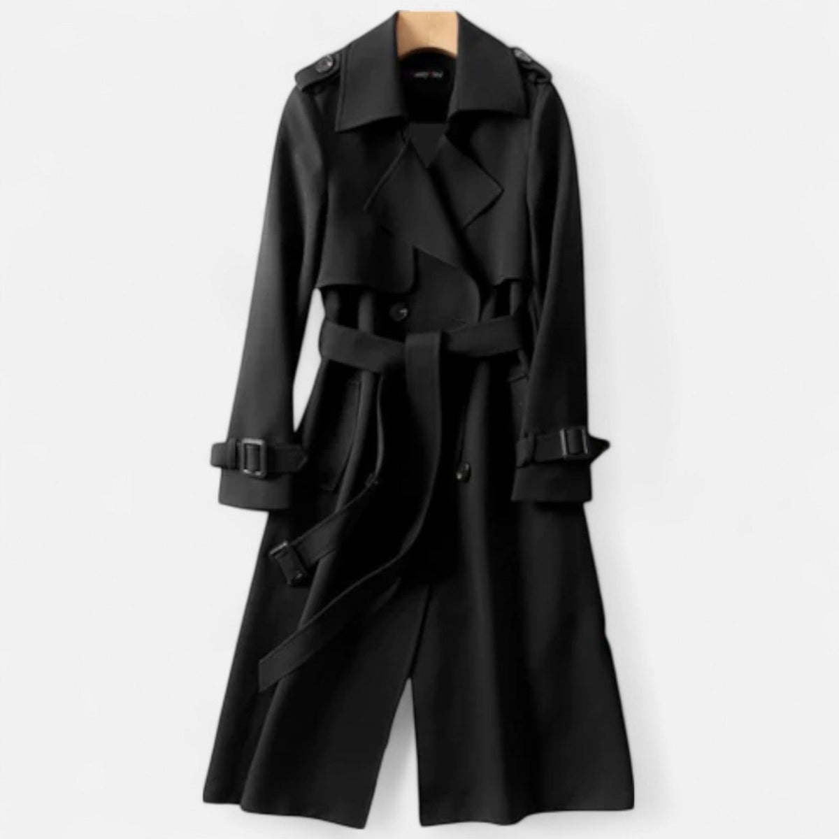 Women's Long Coat Classic Elegant Style — Black