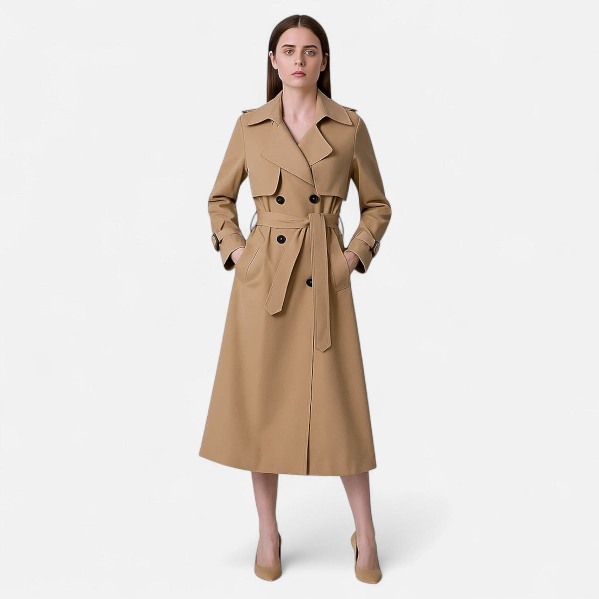 Women's Long Coat Classic Elegant Style — Brown