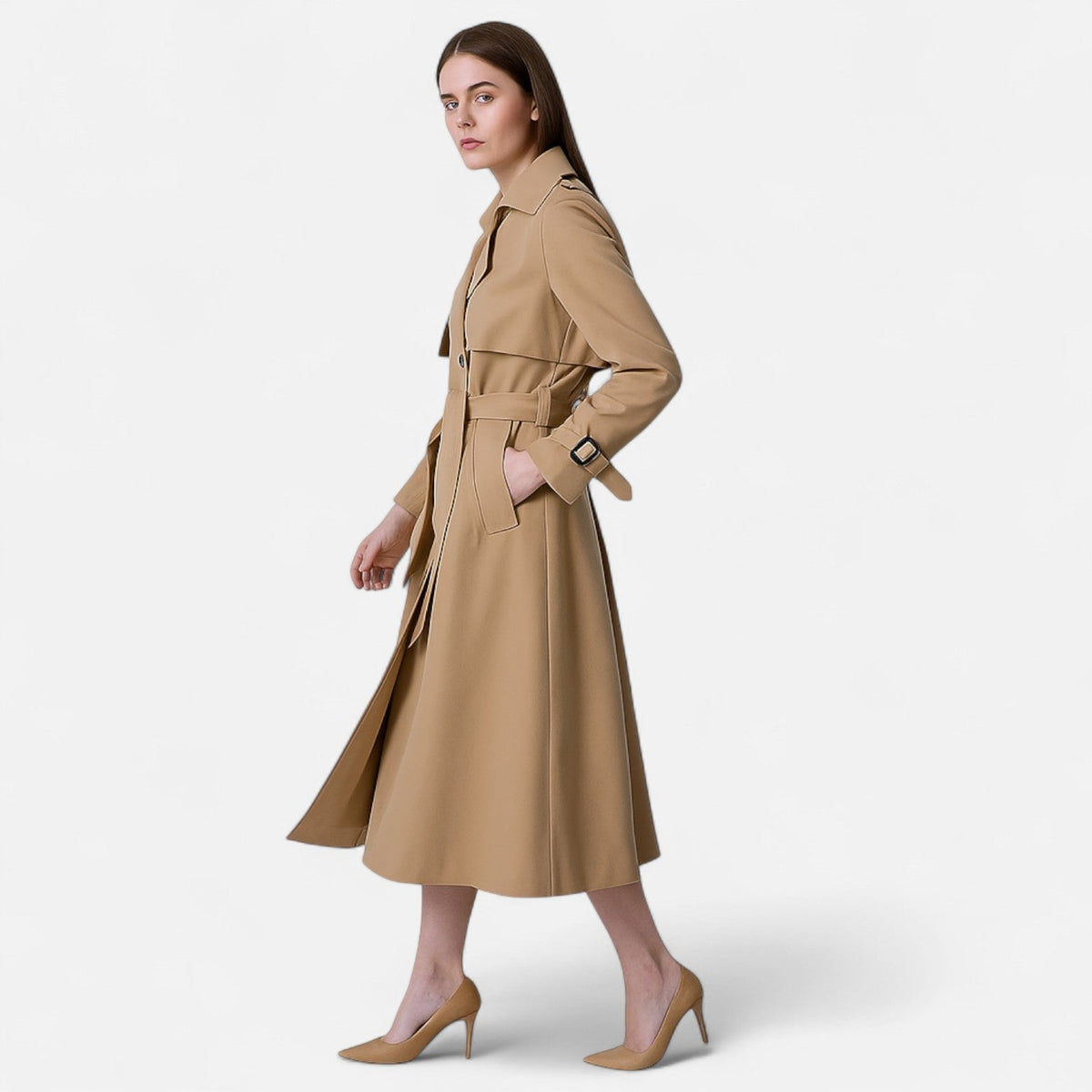 Women's Long Coat Classic Elegant Style — Brown
