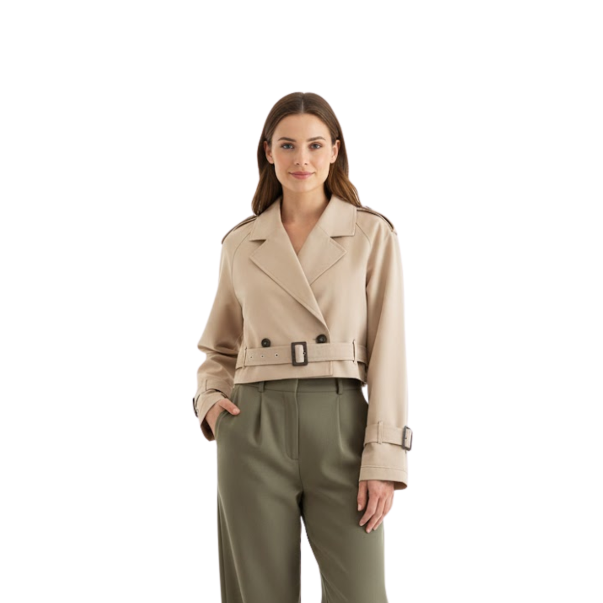 Women's Double-Breasted Vintage Style Court Trench Coat — product view