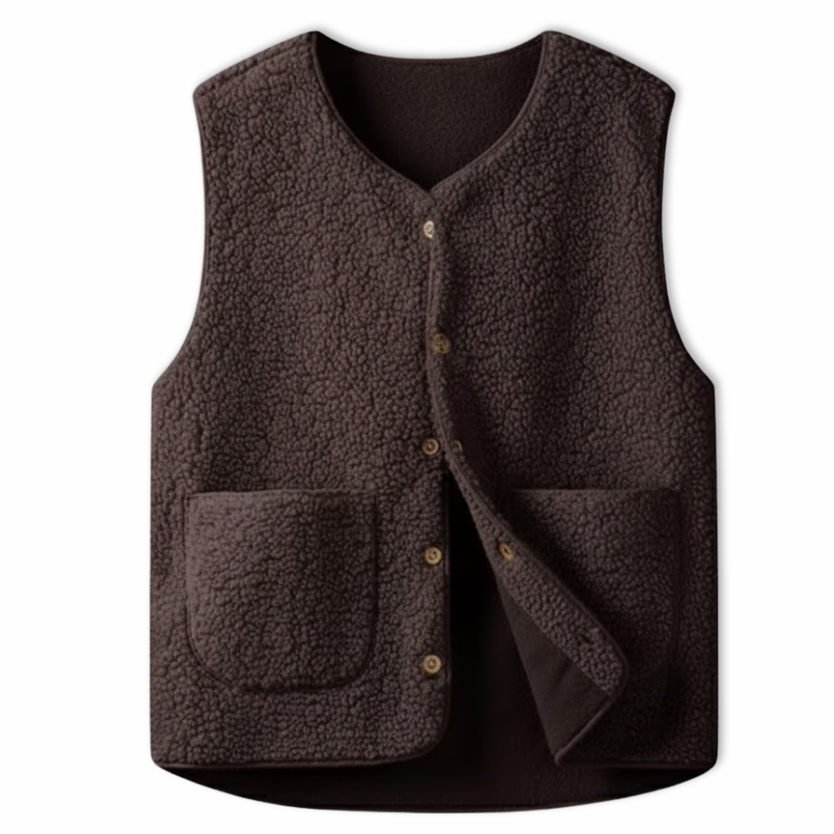 Women's Sleeveless Vest in Soft Teddy Fleece — Coffee