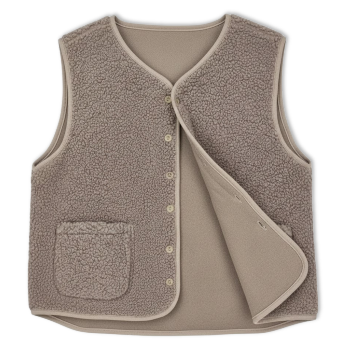 Women's Sleeveless Vest in Soft Teddy Fleece — Khaki