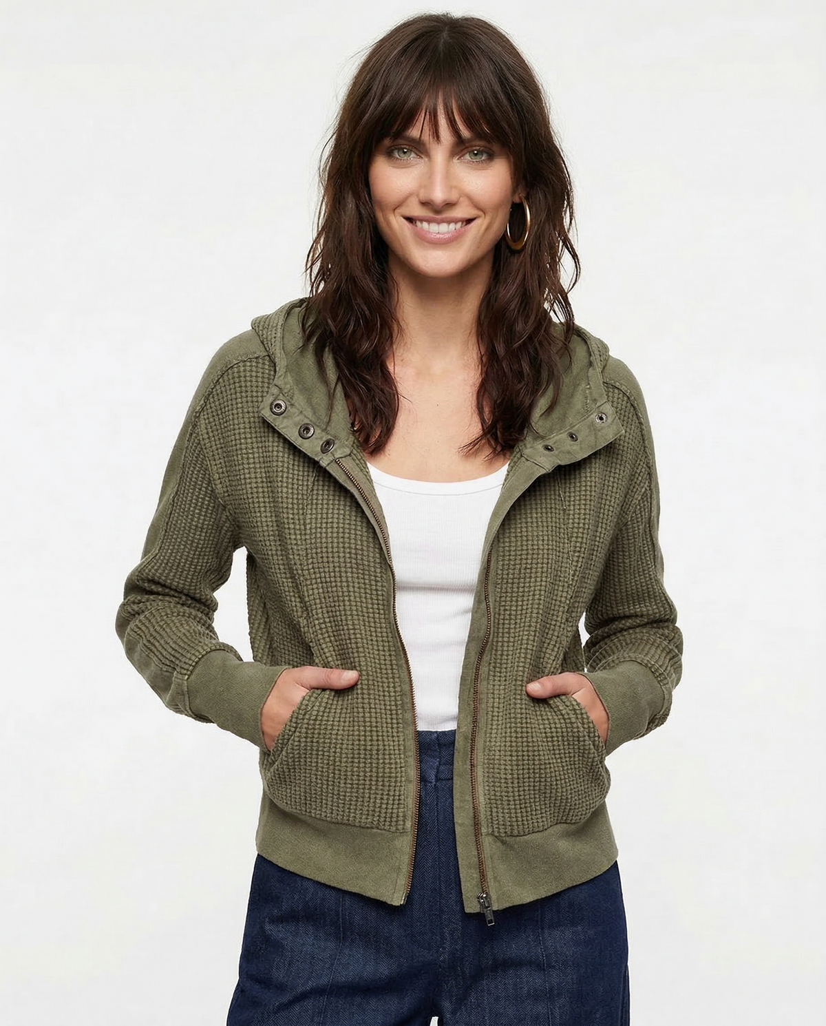 Women's Zip-Up Hoodie – Cropped Waffle Knit, Modern Style — product view