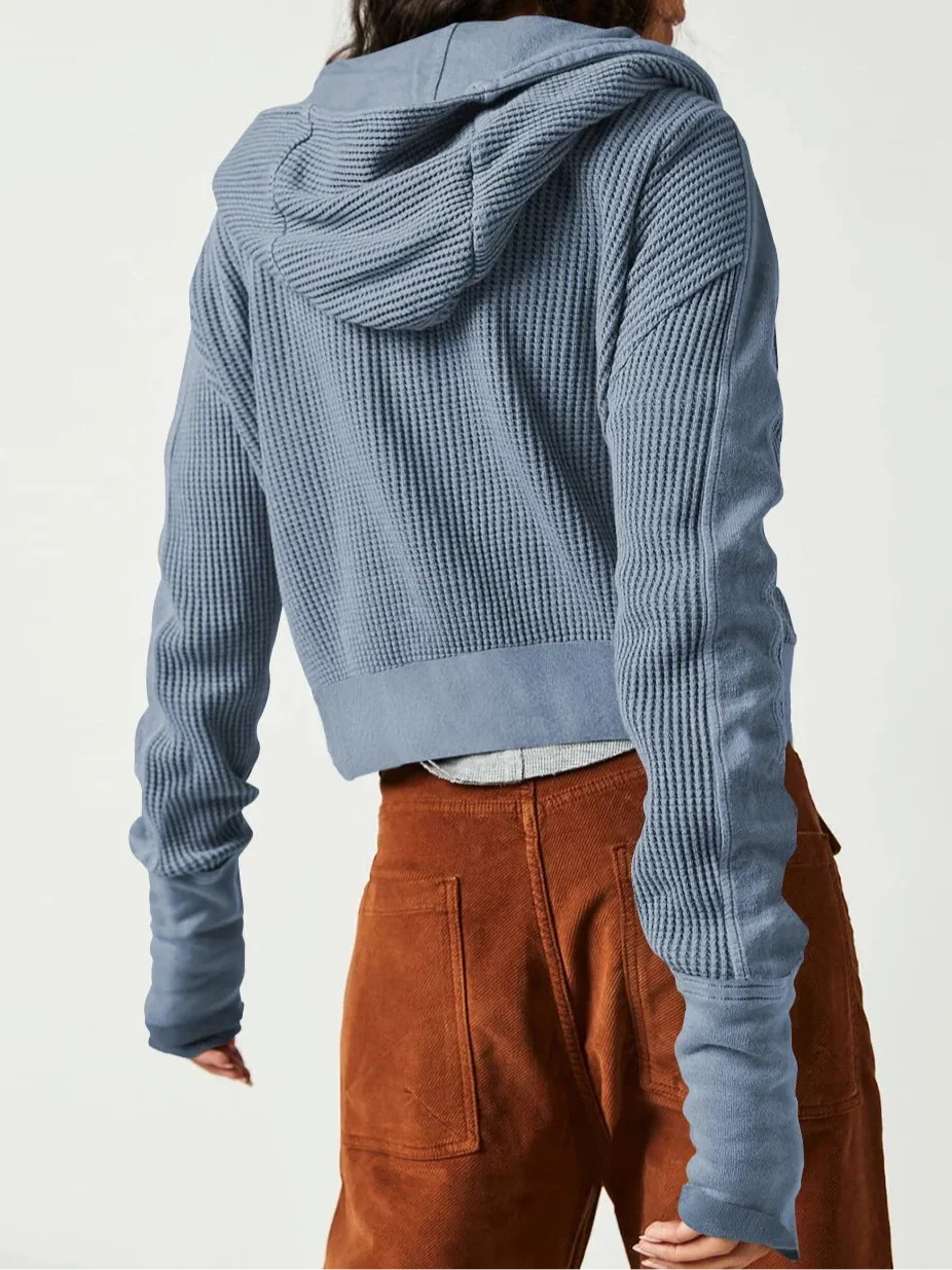 Women's Zip-Up Hoodie – Cropped Waffle Knit, Modern Style — product view