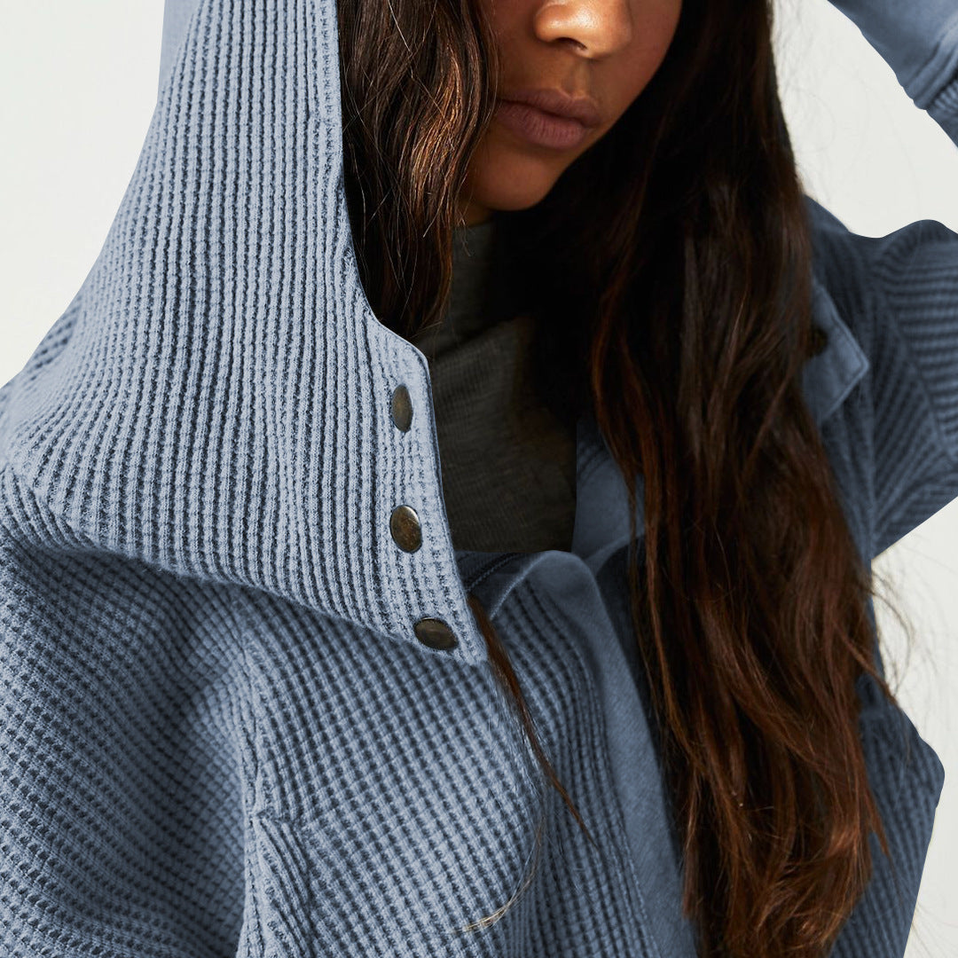 Women's Zip-Up Hoodie – Cropped Waffle Knit, Modern Style — product view