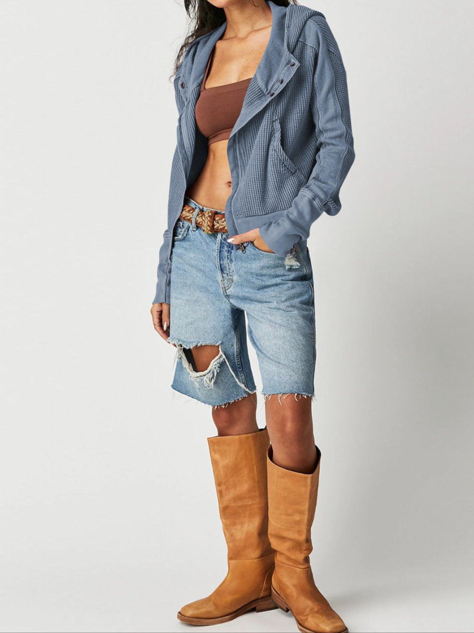 Women's Zip-Up Hoodie – Cropped Waffle Knit, Modern Style — product view