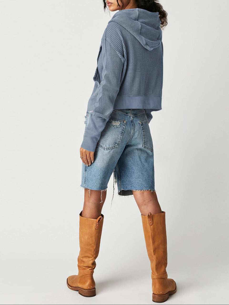 Women's Zip-Up Hoodie – Cropped Waffle Knit, Modern Style — product view