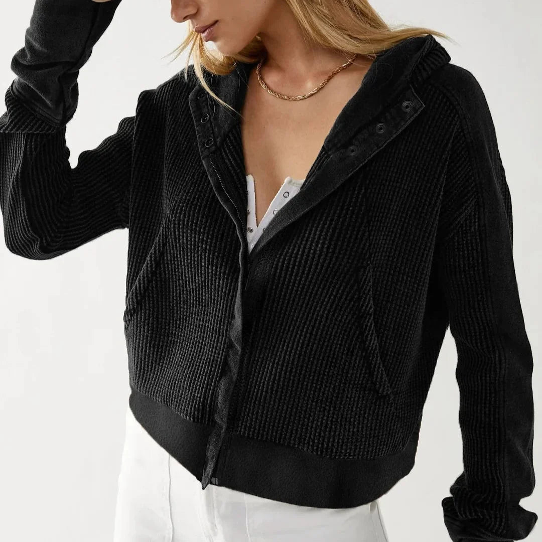 Women's Zip-Up Hoodie – Cropped Waffle Knit, Modern Style — product view