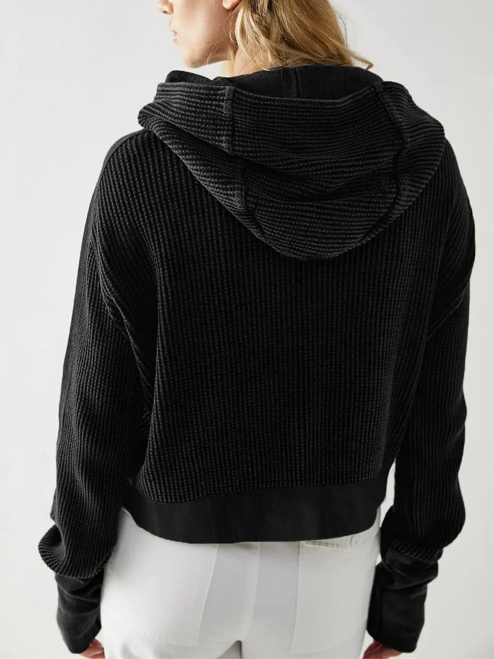 Women's Zip-Up Hoodie – Cropped Waffle Knit, Modern Style — product view
