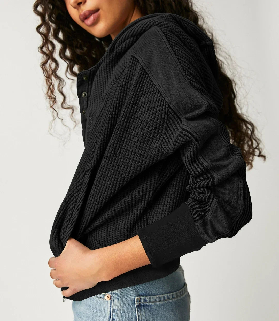 Women's Zip-Up Hoodie – Cropped Waffle Knit, Modern Style — product view