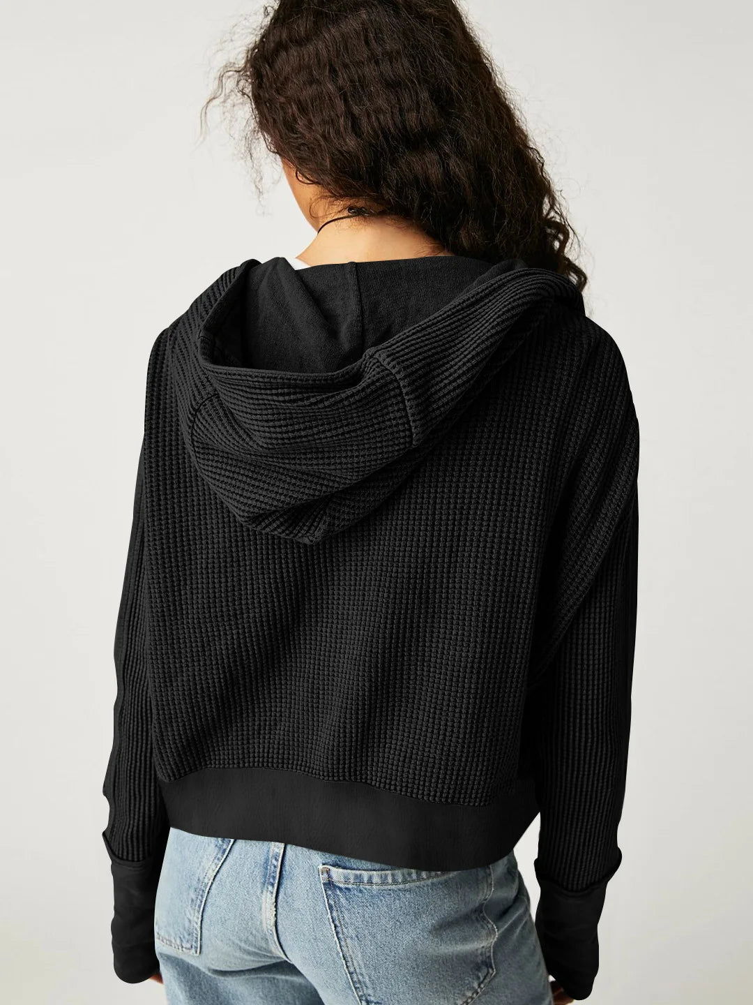 Women's Zip-Up Hoodie – Cropped Waffle Knit, Modern Style — product view