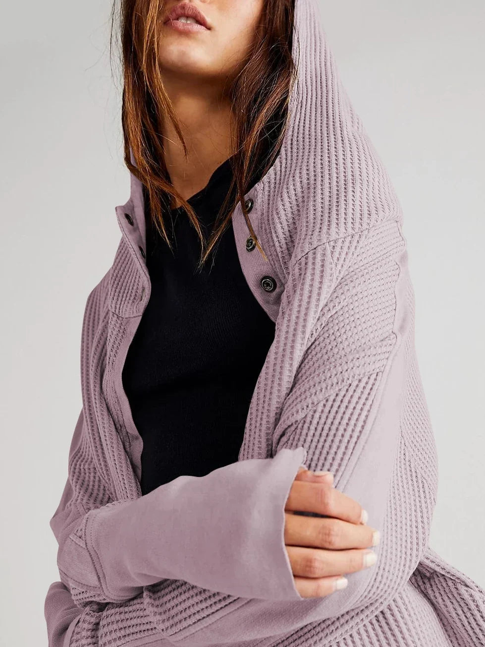 Women's Zip-Up Hoodie – Cropped Waffle Knit, Modern Style — product view