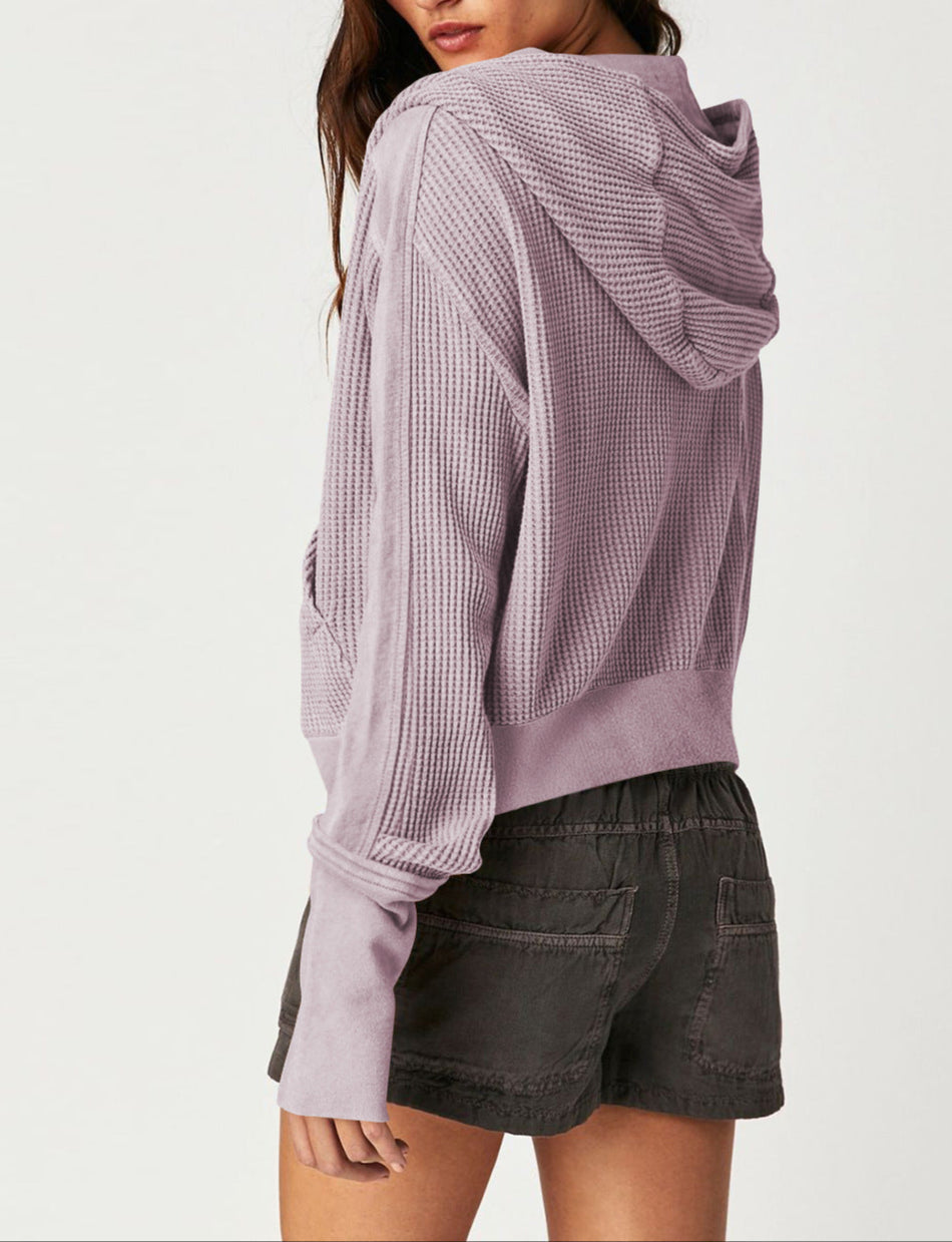Women's Zip-Up Hoodie – Cropped Waffle Knit, Modern Style — product view