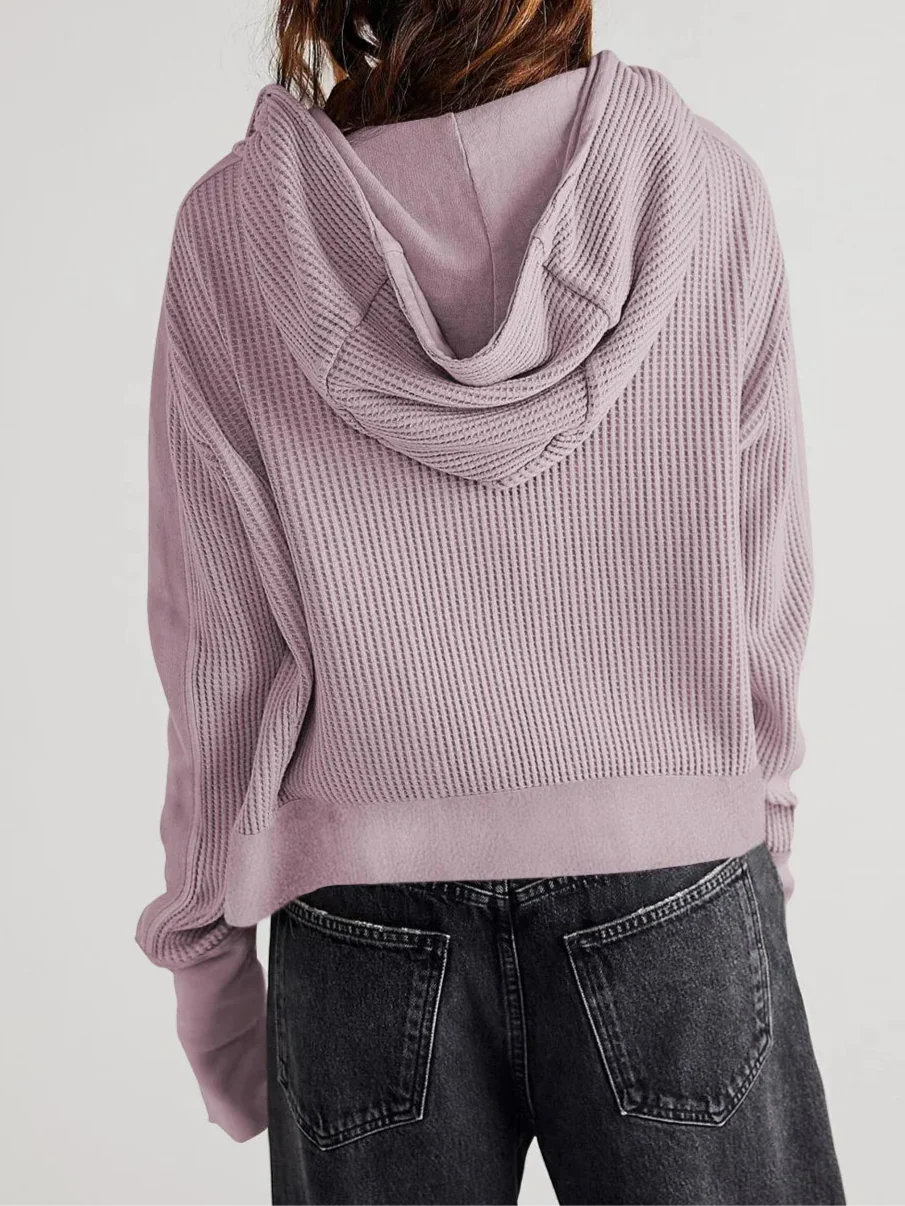 Women's Zip-Up Hoodie – Cropped Waffle Knit, Modern Style — product view