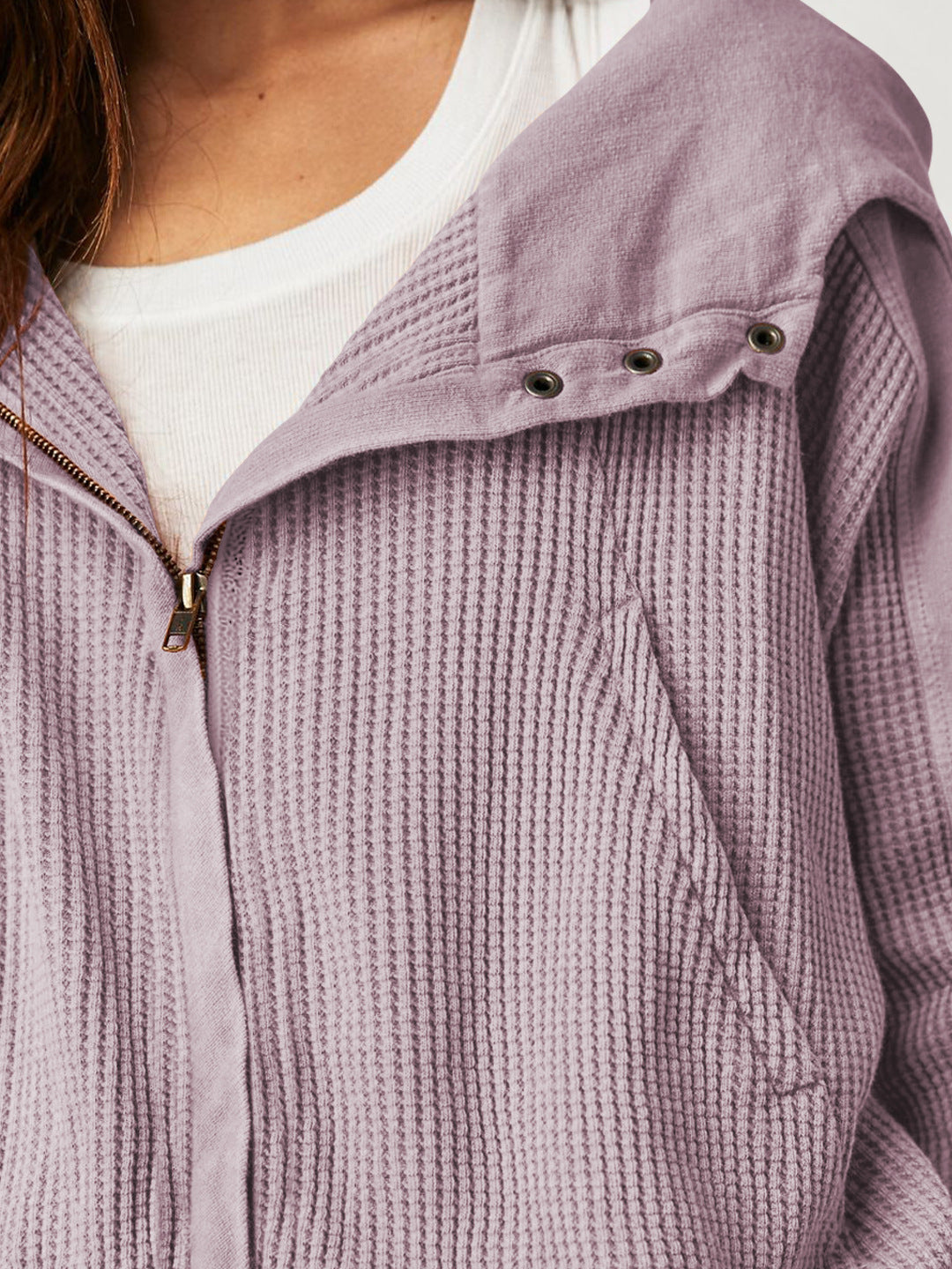 Women's Zip-Up Hoodie – Cropped Waffle Knit, Modern Style — product view